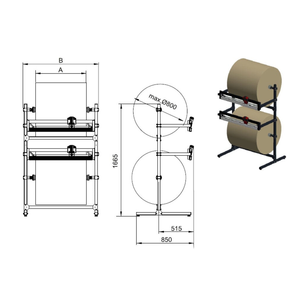 Immagine del prodotto n. 3: Rocholz supporto di taglio doppio, con due unità di taglio, peso del rotolo max. 130 kg, larghezza di taglio 1600 mm