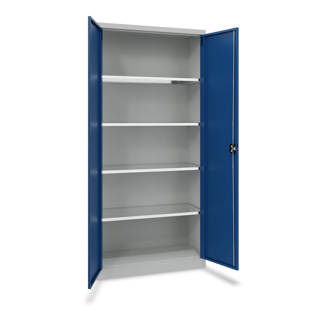 Armadio con ante a battente Steinbock® con ripiani zincati, AxLxP 1950 x 890 x 415 mm, grigio chiaro/blu genziana Immagine del prodotto: Armadio con ante a battente Steinbock® con ripiani zincati, AxLxP 1950 x 890 x 415 mm, grigio chiaro/blu genziana