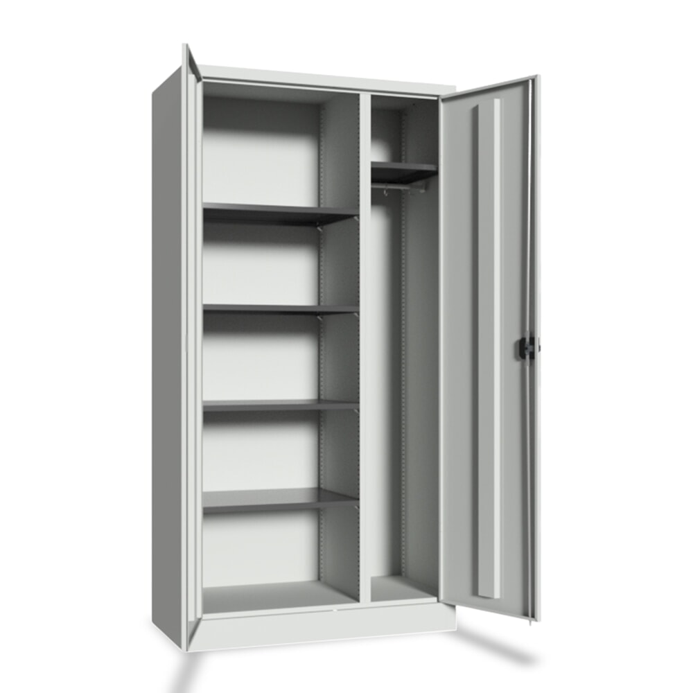 Immagine del prodotto: Armadio per strumenti di pulizia PAVOY con divisore, ripiani zincati e asta appendiabiti, AxLxP 1950 x 1000 x 400 mm, grigio chiaro/grigio chiaro