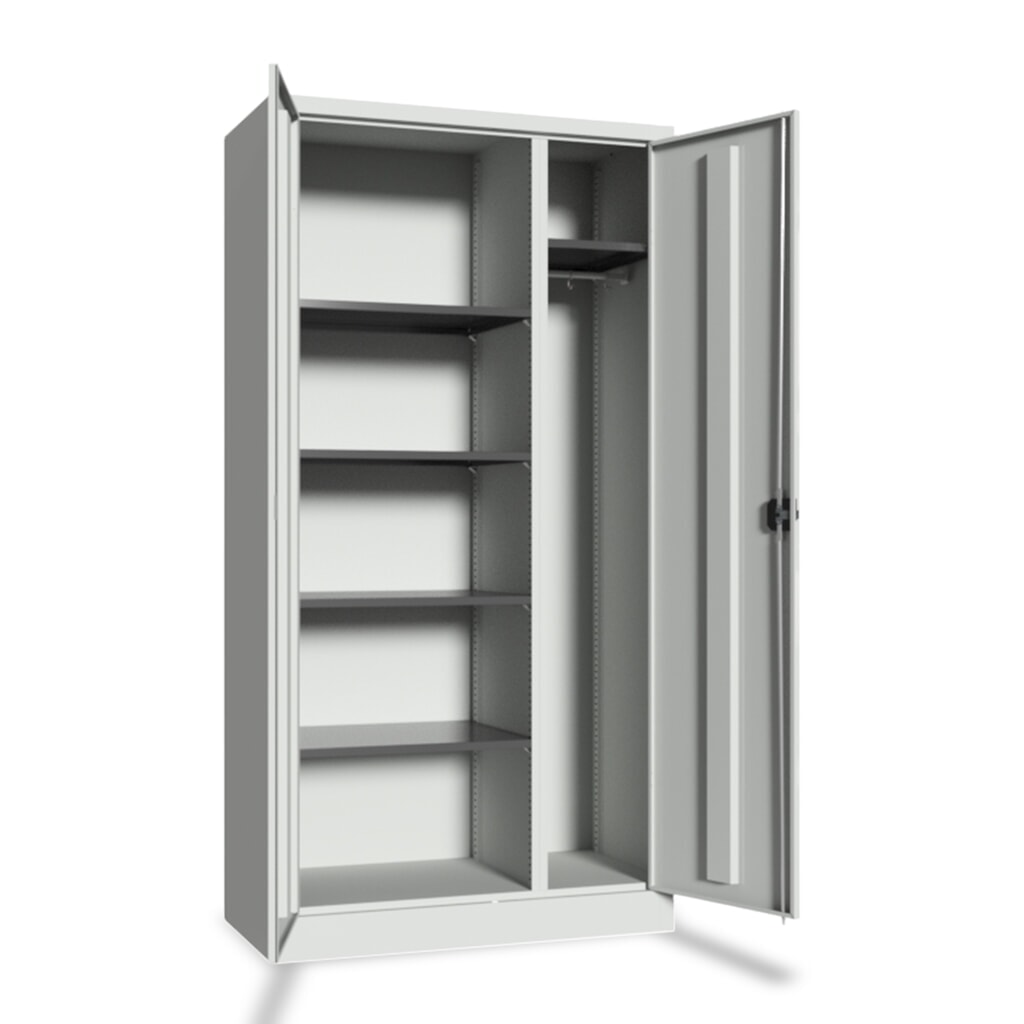 Armadio per strumenti di pulizia PAVOY con divisore, ripiani zincati e asta appendiabiti, AxLxP 1950 x 1000 x 400 mm, grigio chiaro/grigio chiaro Immagine del prodotto: Armadio per strumenti di pulizia PAVOY con divisore, ripiani zincati e asta appendiabiti, AxLxP 1950 x 1000 x 400 mm, grigio chiaro/grigio chiaro