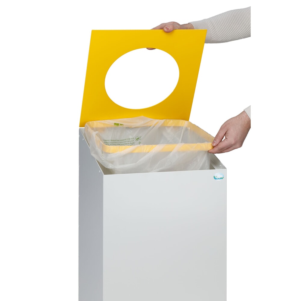 Immagine del prodotto n. 4: Contenitore per materiali riciclabili VAR® WSG 38, con anello di serraggio e apertura rotonda, grigio chiaro, giallo traffico