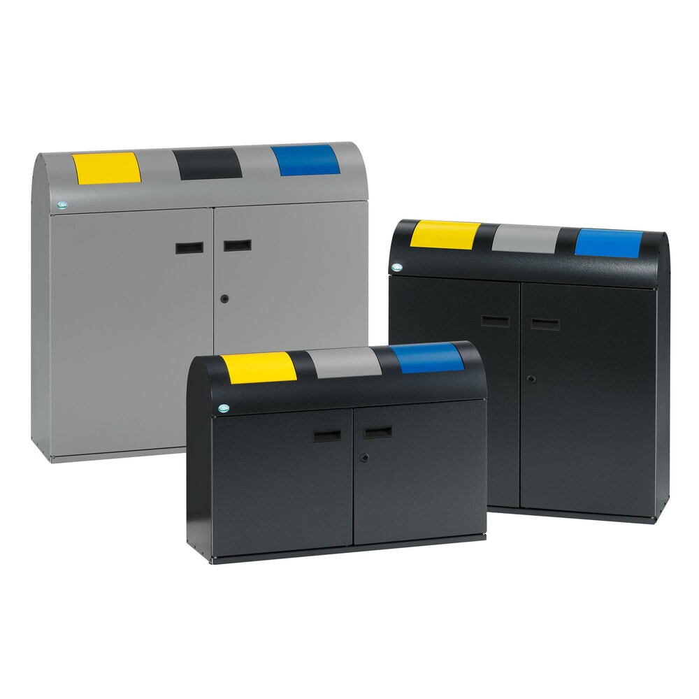 Immagine del prodotto n. 3: Contenitore per materiali riciclabili VAR® WSS 75, con 3 contenitori interni e sportelli di introduzione autochiudenti, con testa arrotondata, argento