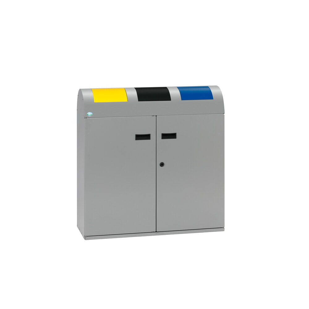 Immagine del prodotto: Contenitore per materiali riciclabili VAR® WSS 75, con 3 contenitori interni e sportelli di introduzione autochiudenti, con testa arrotondata, argento