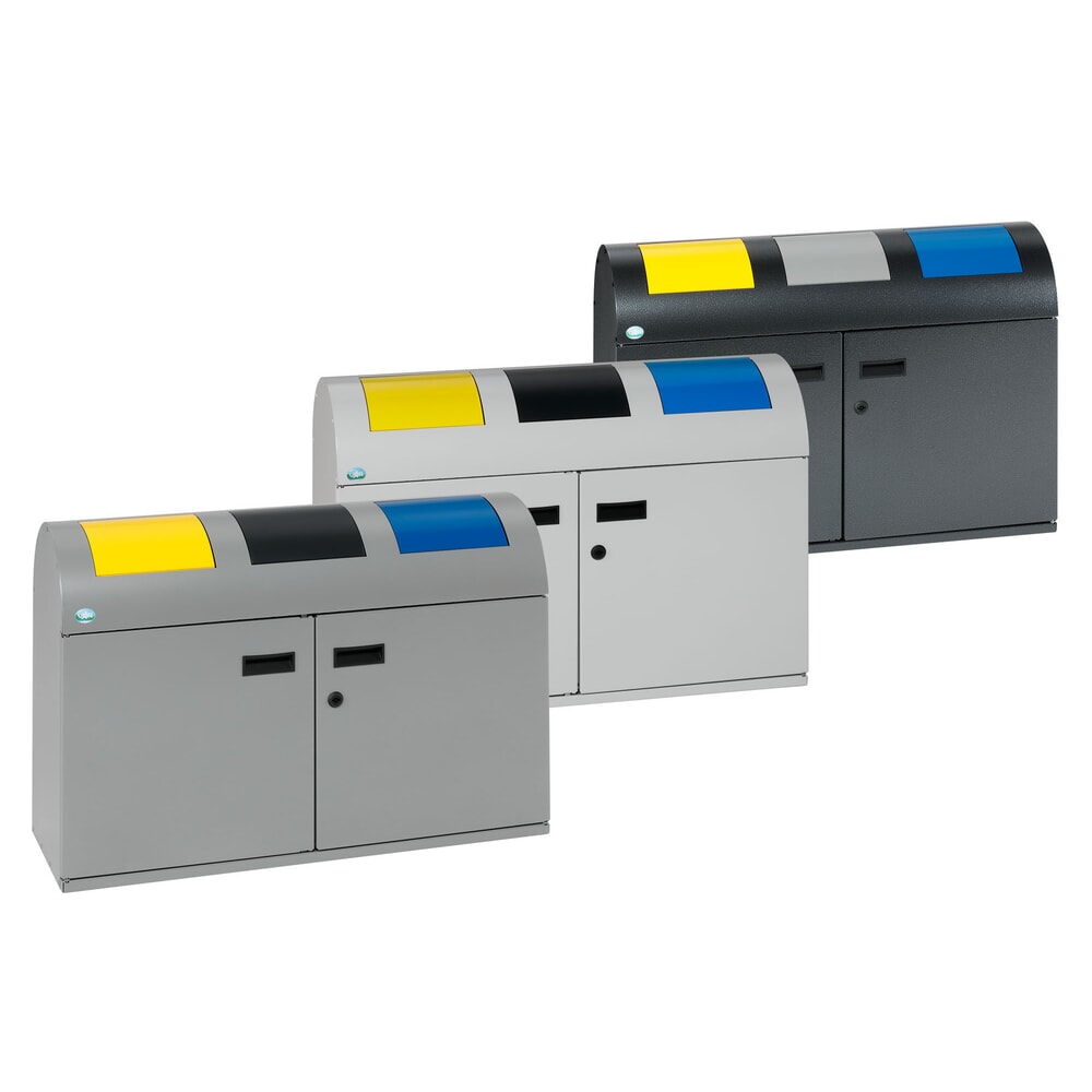 Immagine del prodotto n. 3: Contenitore per materiali riciclabili VAR® WSS 50, con 3 contenitori interni e sportelli di introduzione autochiudenti, con testa arrotondata, argento