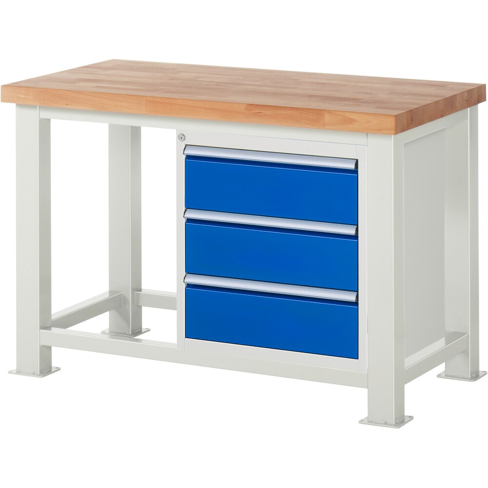 Immagine del prodotto: RAU banco da lavoro per carichi pesanti, con piano di lavoro in faggio massello, portata 2.500 kg, con 3 cassetti, AxLxP 850 mm x 1.250 mm x 700 mm