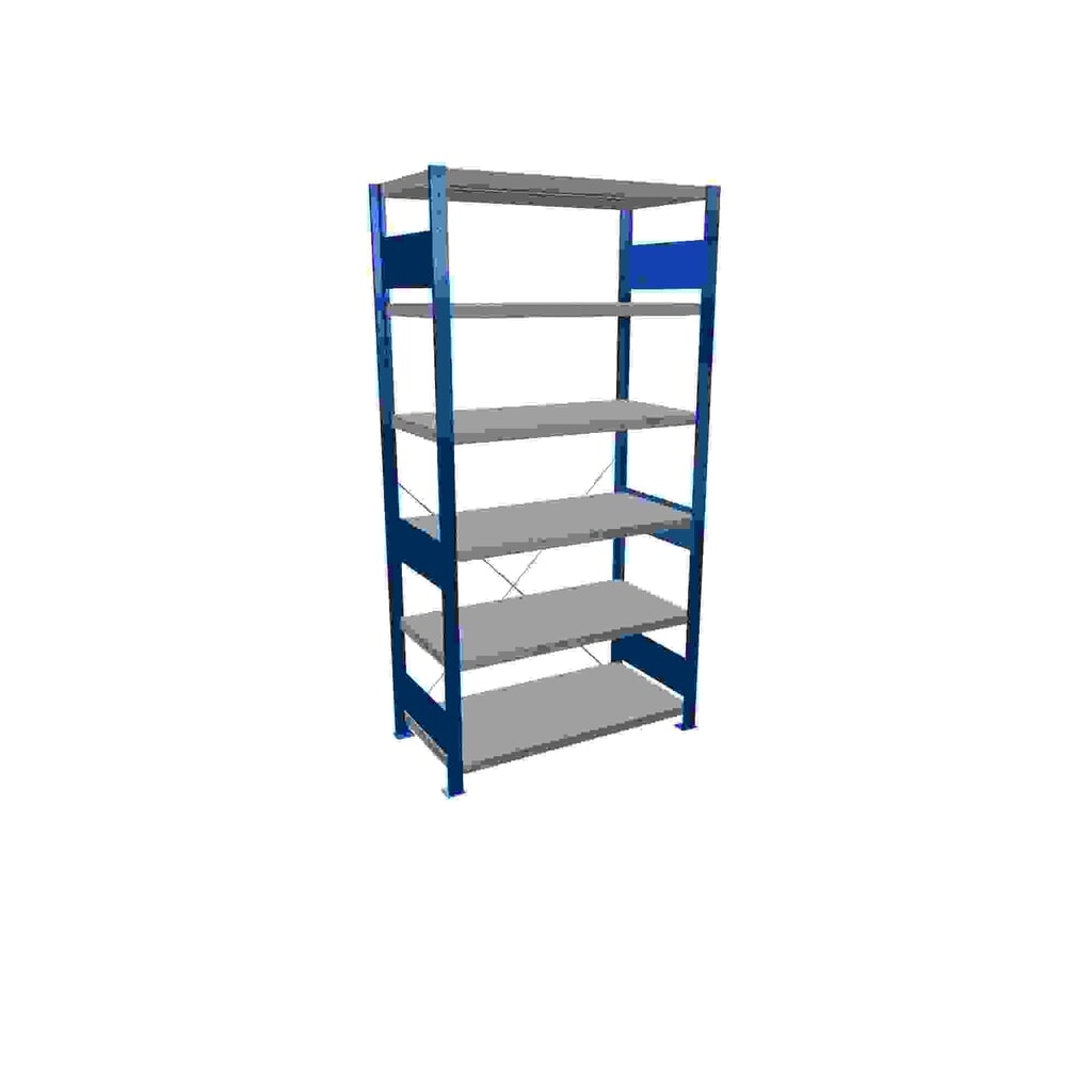 Immagine del prodotto: Scaffalatura a ripiani SCHULTE, blu genziana/zincato con 6 fondi in lamiera d'acciaio, portata per piano di 330 kg, AxLxP 2.000 x 1.060 x 536 mm