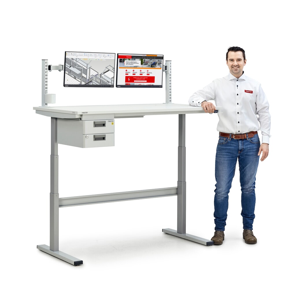 Tavolo da lavoro TRESTON TED, ESD, regolabile elettricamente in altezza, AxLxP 630-1.270 x 900 x 800 mm Immagine del prodotto n. 3: Tavolo da lavoro TRESTON TED, ESD, regolabile elettricamente in altezza, AxLxP 630-1.270 x 900 x 800 mm