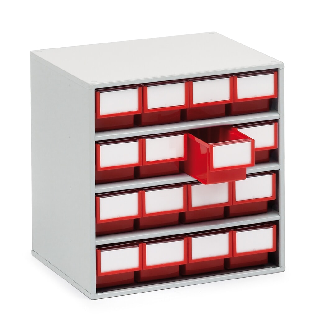 Cassettiera, 16 cassetti, profondità 300 mm, rosso Immagine del prodotto: Cassettiera, 16 cassetti, profondità 300 mm, rosso