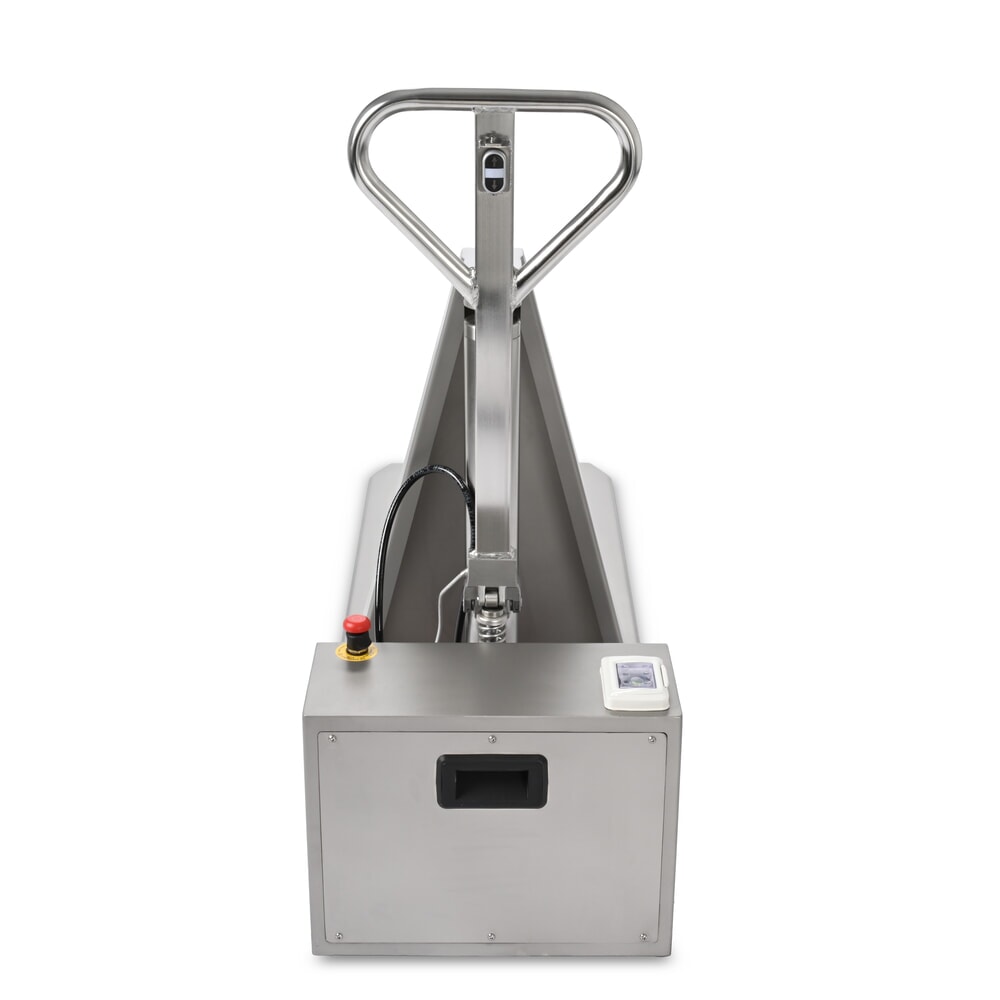 Immagine del prodotto n. 2: Transpallet a pantografo in acciaio inox Ameise® PTM 1.0 Scissor INOX, portata 1.000 kg, elettroidraulico, lunghezza forche 1.200 mm, nylon