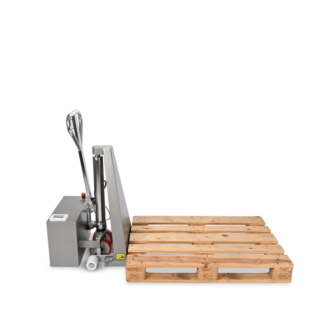 Immagine del prodotto n. 4: Transpallet a pantografo in acciaio inox Ameise® PTM 1.0 Scissor INOX, portata 1.000 kg, elettroidraulico, lunghezza forche 1.200 mm, nylon