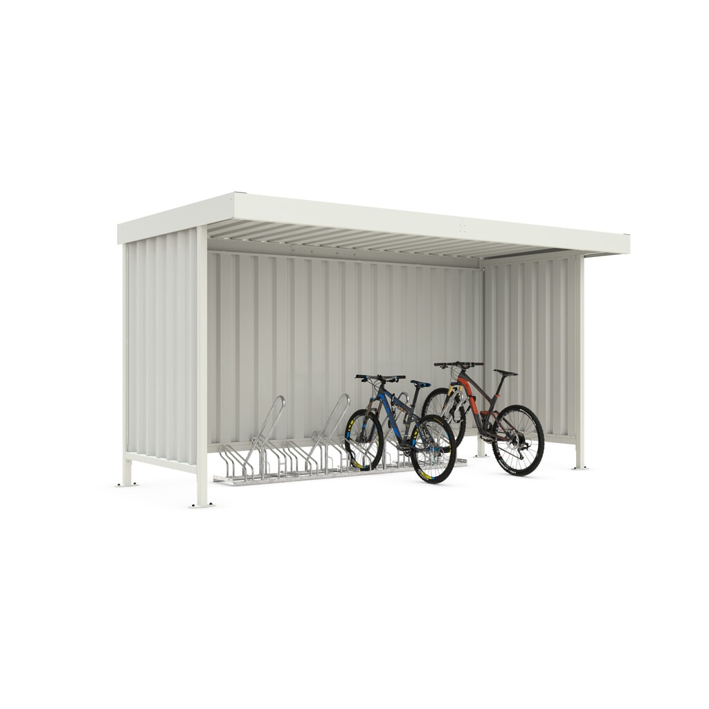 wsm® tettoia per biciclette Leipzig, tetto piano con attica, per 8 biciclette Immagine del prodotto: wsm® tettoia per biciclette Leipzig, tetto piano con attica, per 8 biciclette