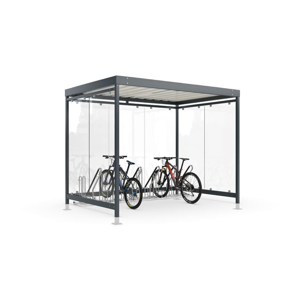 Immagine del prodotto n. 1: wsm® tettoia per biciclette Professional Köln, vetrata ESG, illuminazione integrata, kit, per 6 biciclette, AxLxP 2440 mm x 3180 mm x 2165 mm