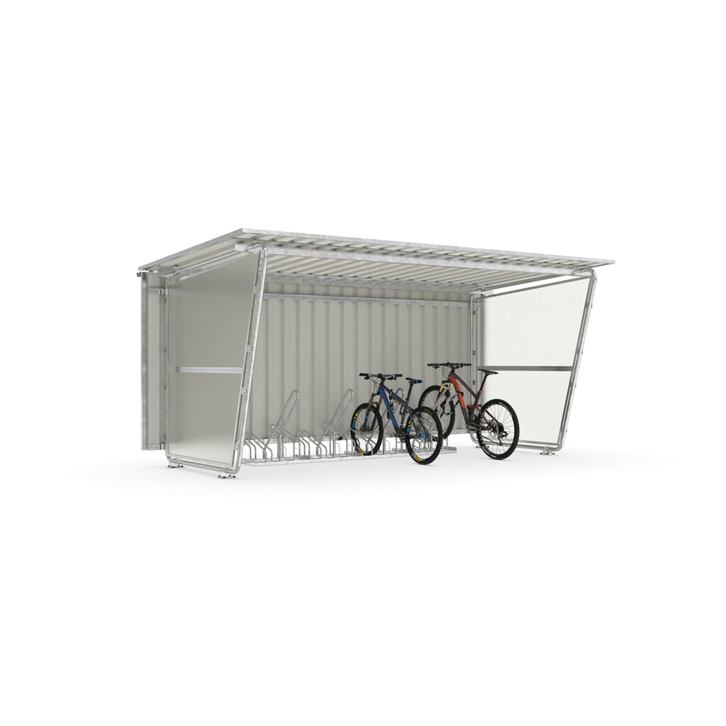 wsm® tettoia per biciclette Siegen, tetto monofalda con lamiera trapezoidale, per 8 biciclette Immagine del prodotto: wsm® tettoia per biciclette Siegen, tetto monofalda con lamiera trapezoidale, per 8 biciclette