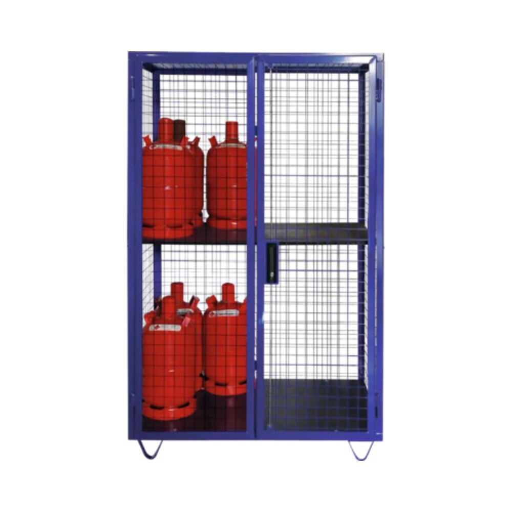 Immagine del prodotto n. 2: Contenitore a griglia per bombole di gas, doppio sportello basculante, base con piedini, AxLxP 1.970 x 1.250 x 800 mm