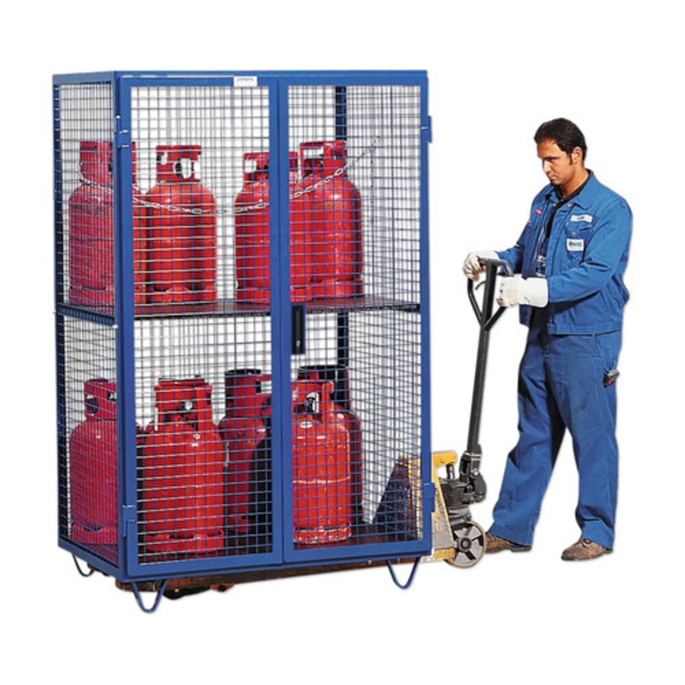 Immagine del prodotto n. 3: Contenitore a griglia per bombole di gas, doppio sportello basculante, base con piedini, AxLxP 1.970 x 1.250 x 800 mm