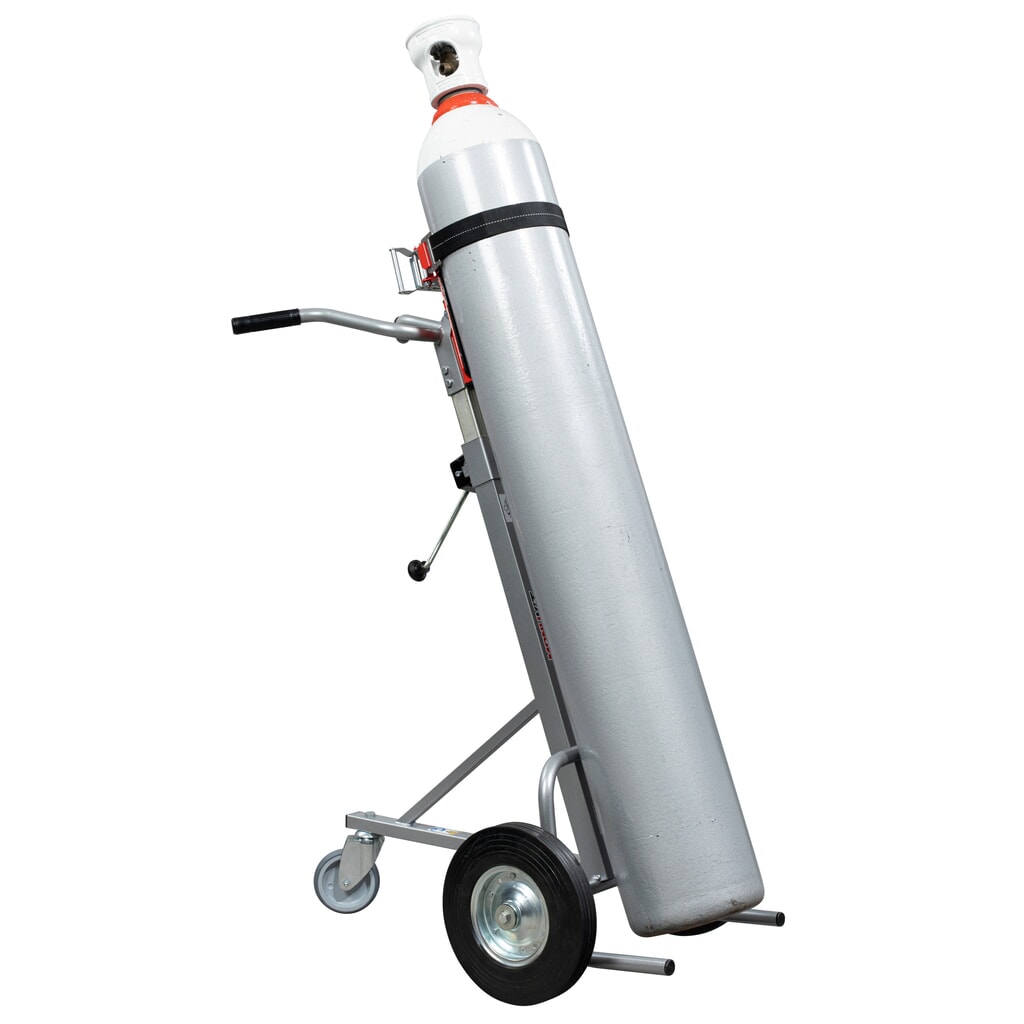 Immagine del prodotto: Manuvit carrello per bombole di gas con argano, cinghia, portata 150 kg, diametro bombola fino a 300 mm