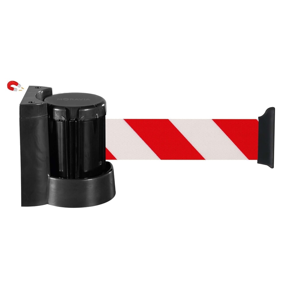 Immagine del prodotto: Cinghia da parete, auto-tensionante, con freno a forza centrifuga, lunghezza 4 m, rosso/bianco a strisce diagonali