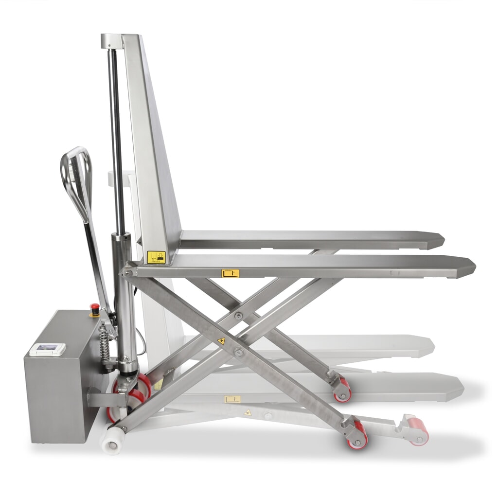 Transpallet a pantografo in acciaio inox Ameise® PTM 1.0 Scissor INOX, portata 1.000 kg, elettroidraulico, lunghezza forche 1.200 mm, nylon Immagine del prodotto: Transpallet a pantografo in acciaio inox Ameise® PTM 1.0 Scissor INOX, portata 1.000 kg, elettroidraulico, lunghezza forche 1.200 mm, nylon