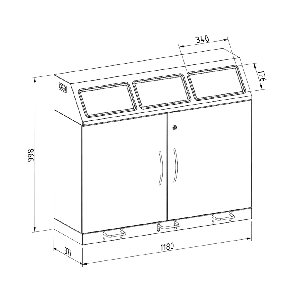Immagine del prodotto n. 2: Contenitore per materiali riciclabili stumpf®, 3x 70 litri, con sportello basculante e inserto interno