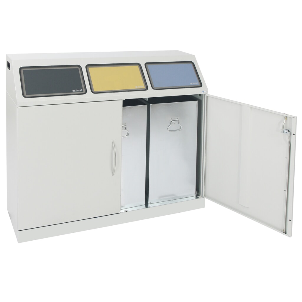 Immagine del prodotto n. 6: Contenitore per materiali riciclabili stumpf®, 3x 70 litri, con sportello basculante e inserto interno