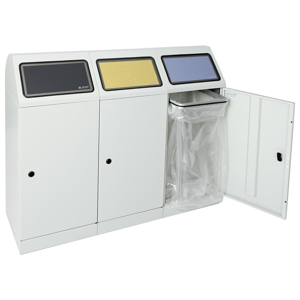 Contenitore per materiali riciclabili stumpf®, 3x 70 litri, con sportello basculante e supporto per sacchetto Immagine del prodotto n. 2: Contenitore per materiali riciclabili stumpf®, 3x 70 litri, con sportello basculante e supporto per sacchetto