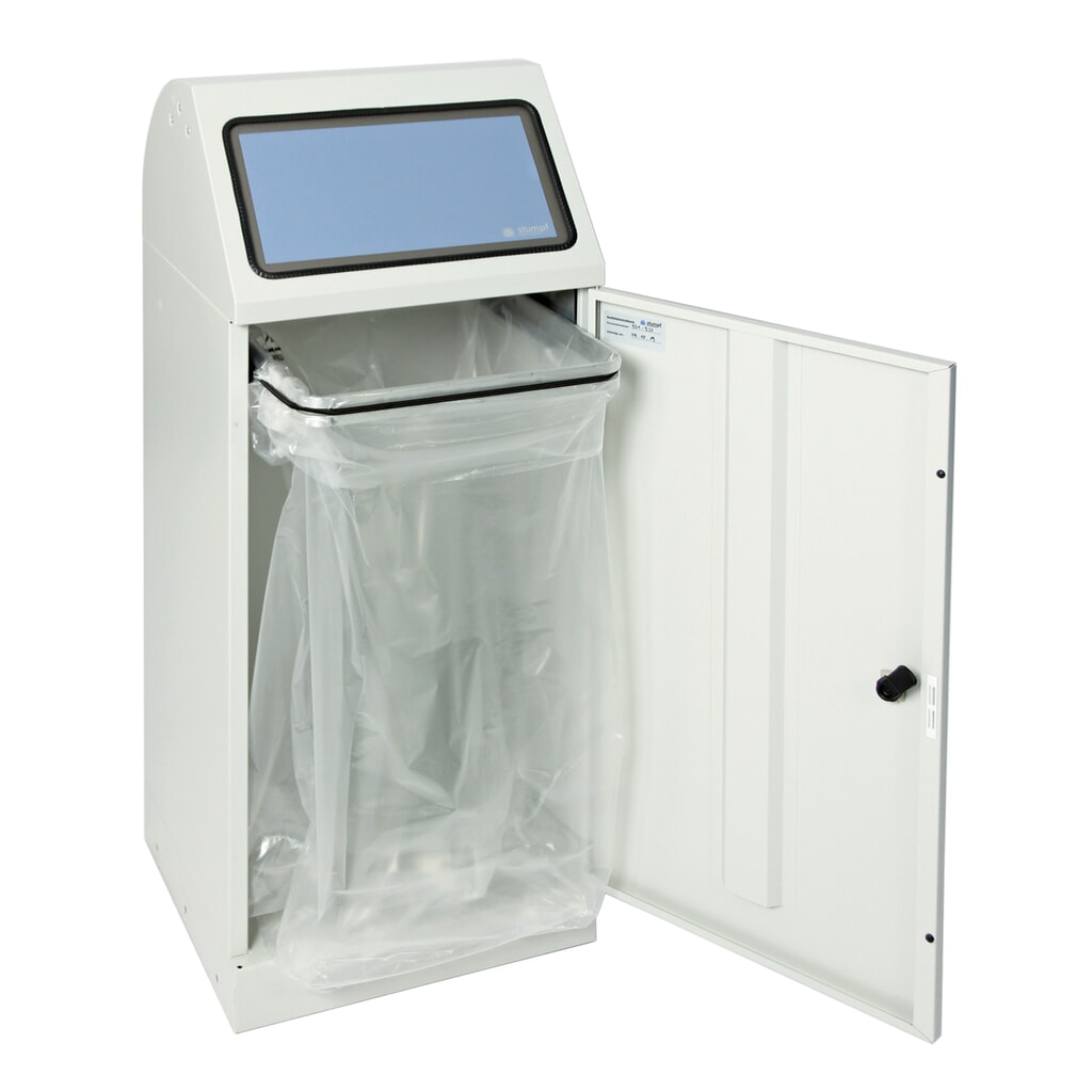 Immagine del prodotto n. 2: Contenitore per materiali riciclabili stumpf®, 70 litri, con sportello basculante e supporto per sacchetto