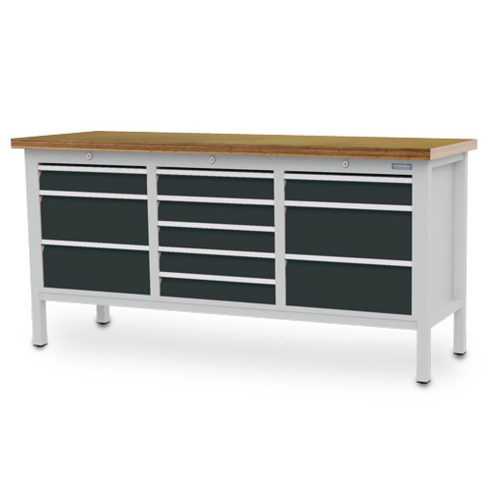 Immagine del prodotto: Banco da lavoro a comparti Bedrunka+Hirth R 18-16, AxLxP 859 x 1.750 x 600 mm, grigio chiaro, grigio antracite, 11 cassetti 2x100 + 4x200 + 5x100 mm