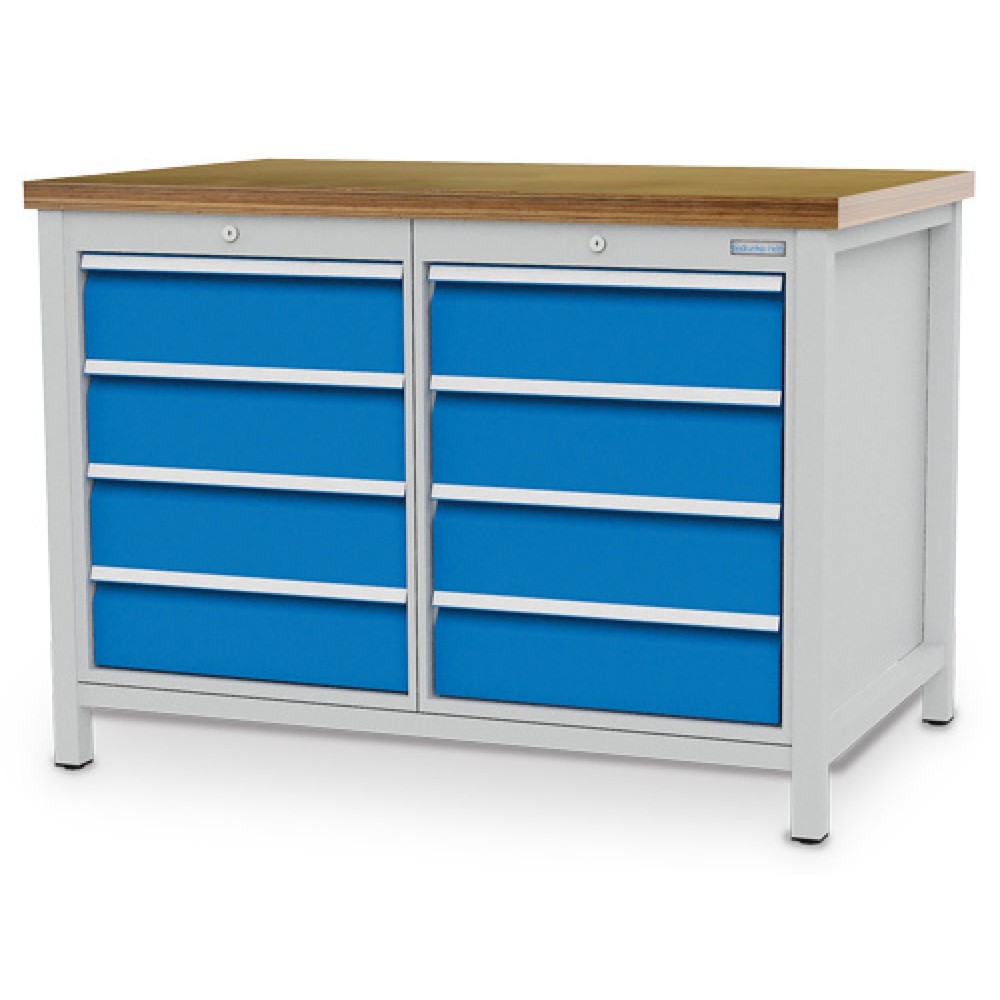 Immagine del prodotto n. 1: Banco da lavoro a comparti Bedrunka+Hirth R 18-24, AxLxP 959 x 1.250 x 750 mm, grigio chiaro, azzurro, 8 cassetti 8x150 mm