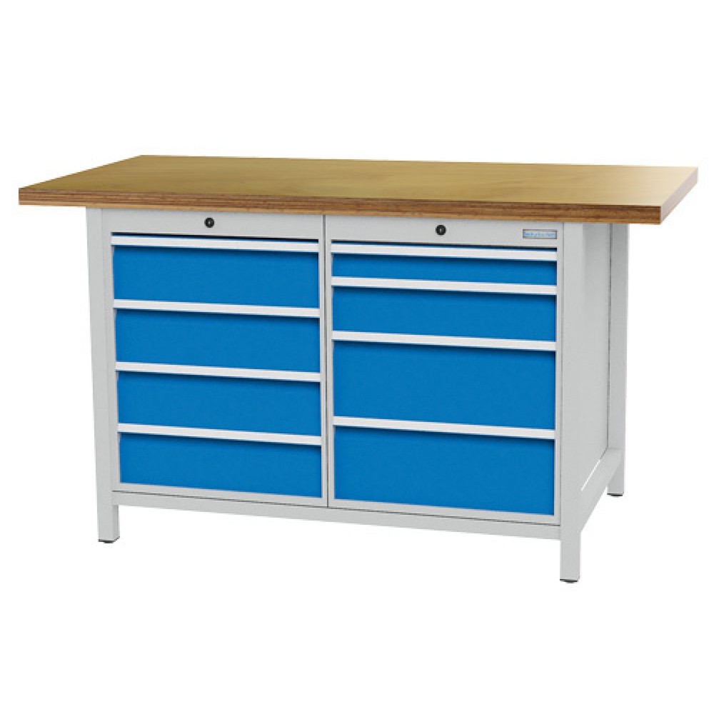 Immagine del prodotto n. 1: Banco da lavoro a comparti Bedrunka+Hirth R 18-24, AxLxP 959 x 1.500 x 750 mm, grigio chiaro, azzurro, 8 cassetti 1x75 + 1x125 + 4x150 + 2x200 mm