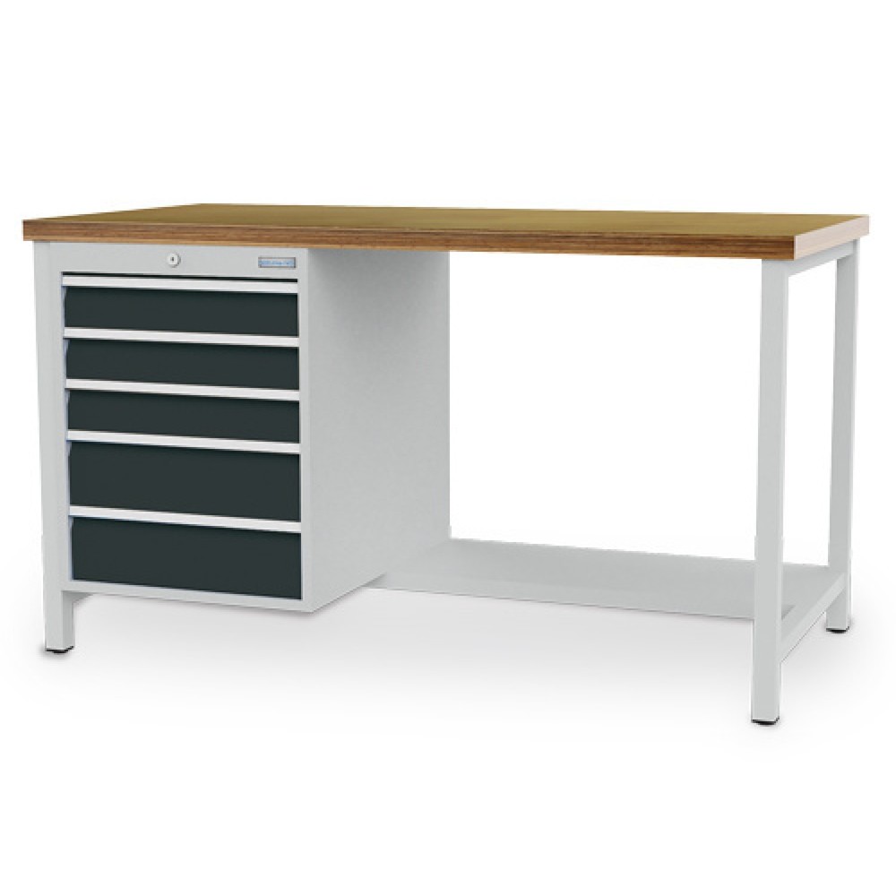 Immagine del prodotto: Banco da lavoro a comparti Bedrunka+Hirth R 18-24, AxLxP 859 x 1.500 x 750 mm, grigio chiaro, grigio antracite, 5 cassetti 3x100 mm + 2x150 mm