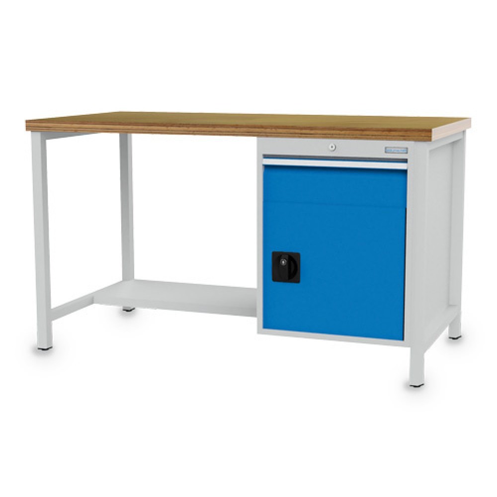 Immagine del prodotto: Banco da lavoro a comparti Bedrunka+Hirth R 18-24, AxLxP 859 x 1.500 x 750 mm, grigio chiaro, azzurro, 1 cassetto 1x150 mm, 1 anta a battente 1x450 mm