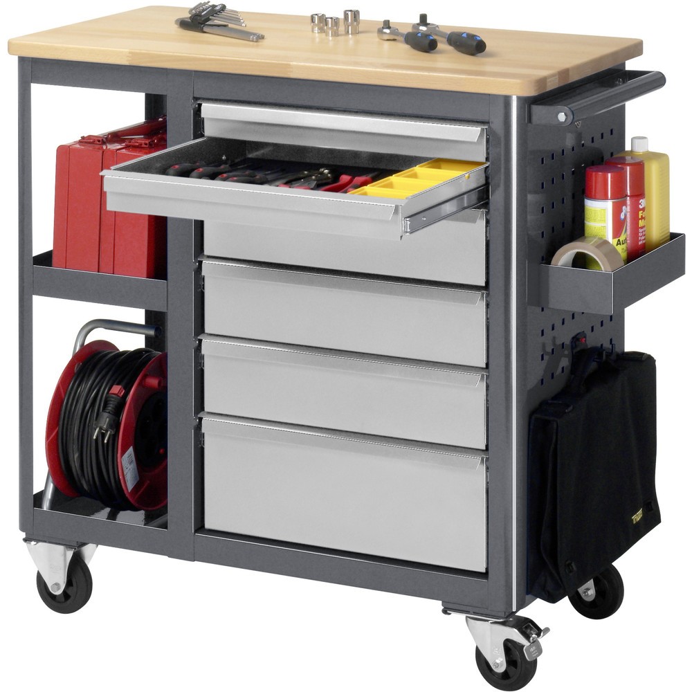 Immagine del prodotto n. 4: Banco da lavoro a rulli RAU serie adlatus, LxP 950 x 960 x 450 mm, 6 cassetti 2 x 65, 3 x 125, 1 x 90 mm, piano di lavoro in faggio
