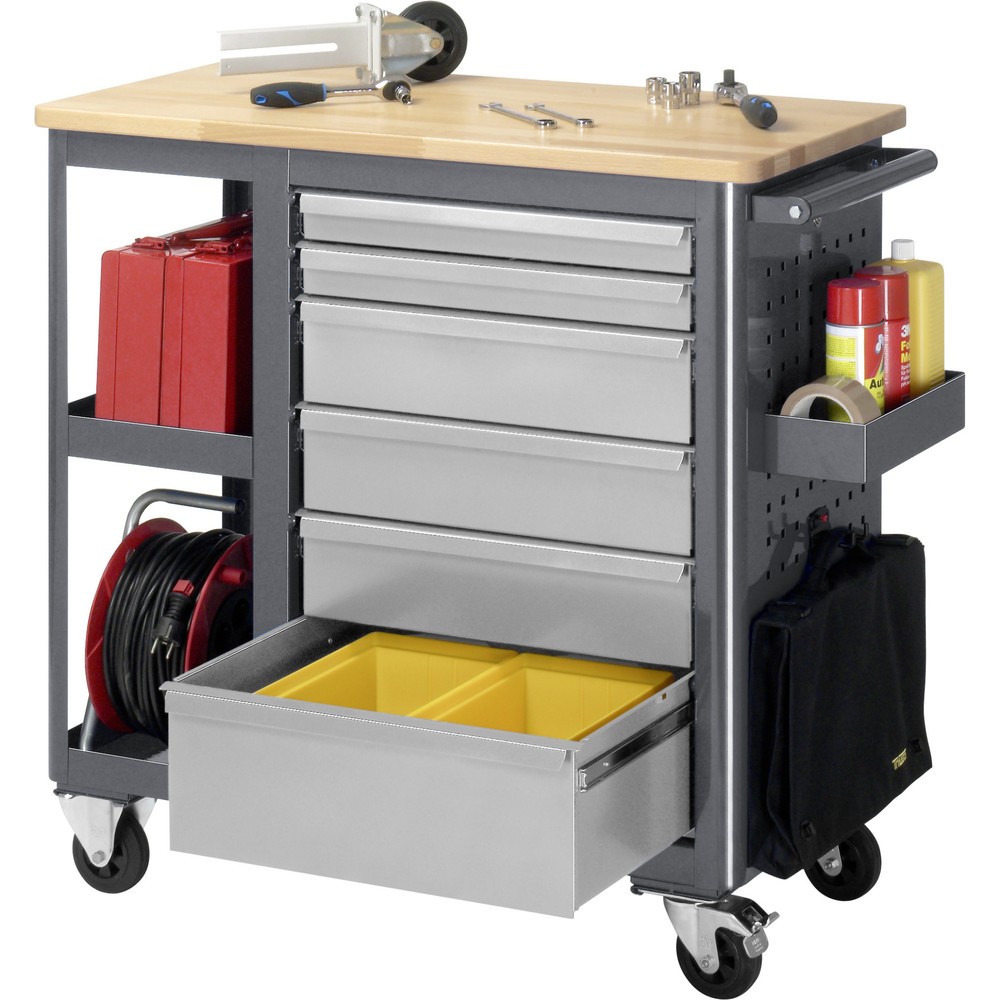 Immagine del prodotto n. 5: Banco da lavoro a rulli RAU serie adlatus, LxP 950 x 960 x 450 mm, 6 cassetti 2 x 65, 3 x 125, 1 x 90 mm, piano di lavoro in faggio