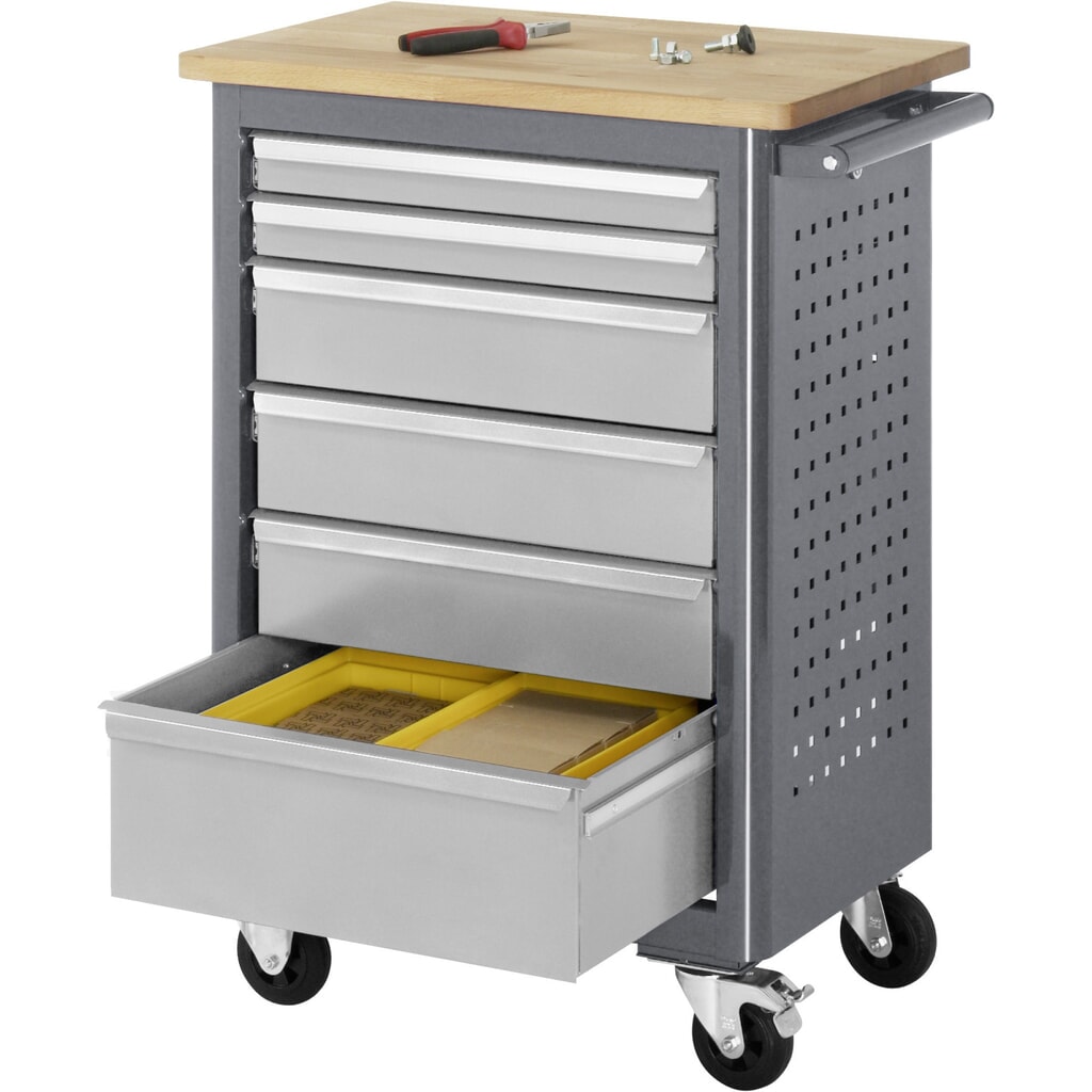 Banco da lavoro a rulli RAU serie adlatus, LxP 950 x 675 x 450 mm, 6 cassetti 2 x 65, 3 x 125, 1 x 90 mm, piano di lavoro in faggio Immagine del prodotto n. 3: Banco da lavoro a rulli RAU serie adlatus, LxP 950 x 675 x 450 mm, 6 cassetti 2 x 65, 3 x 125, 1 x 90 mm, piano di lavoro in faggio