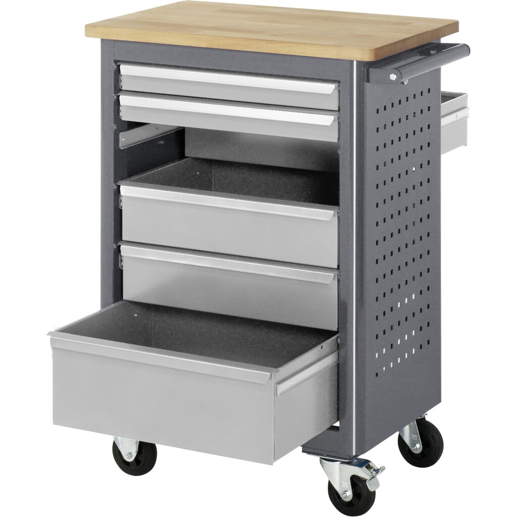 Immagine del prodotto n. 4: Banco da lavoro a rulli RAU serie adlatus, LxP 950 x 675 x 450 mm, 6 cassetti 2 x 65, 3 x 125, 1 x 90 mm, piano di lavoro in faggio