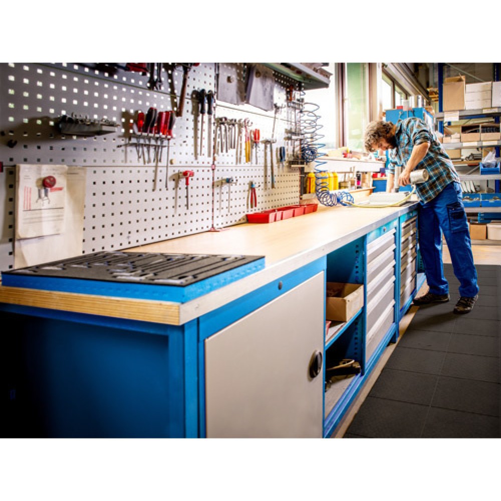 Immagine del prodotto n. 6: Banco da lavoro a comparti Bedrunka+Hirth R 18-24, AxLxP 859 x 810 x 750 mm, grigio chiaro, azzurro, 3 cassetti 3x200 mm