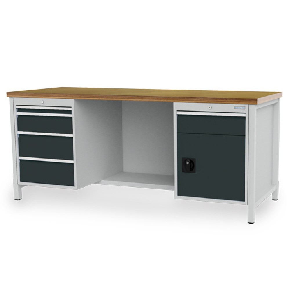 Immagine del prodotto: Banco da lavoro Bedrunka+Hirth R 18-24, AxLxP 859 x 2.000 x 750 mm, grigio chiaro, grigio antracite, 5 cassetti 1x50 + 2x150 + 2x200 mm, 1 anta a battente 1x600 mm