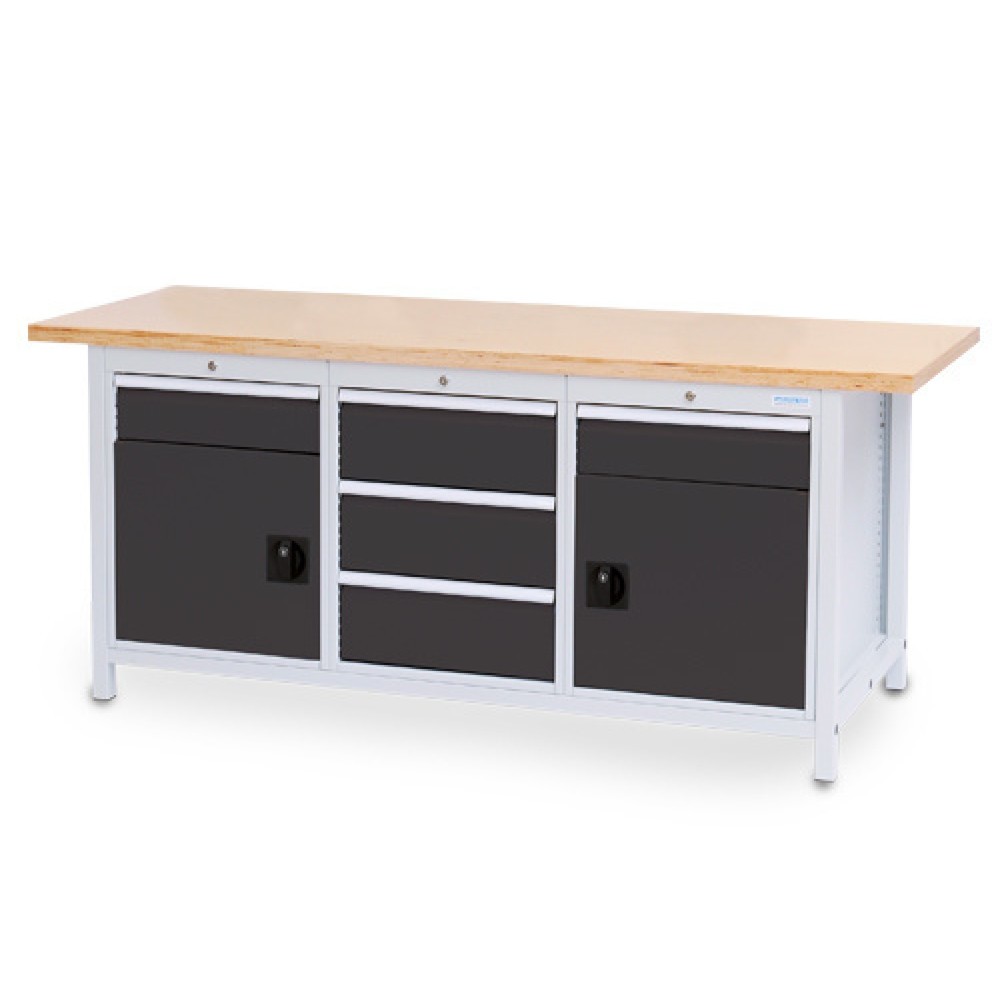 Immagine del prodotto: Banco da lavoro Bedrunka+Hirth R 18-24, AxLxP 859 x 2.000 x 750 mm, grigio chiaro, grigio antracite, 5 cassetti 2x150 + 3x200 mm, 2 ante a battente 2x450 mm