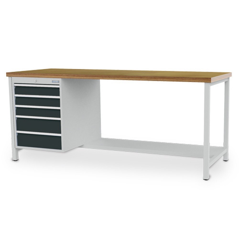 Immagine del prodotto n. 1: Banco da lavoro Bedrunka+Hirth R 18-24, AxLxP 859 x 2.000 x 750 mm, grigio chiaro, grigio antracite, 5 cassetti 3x100 mm + 2x150 mm