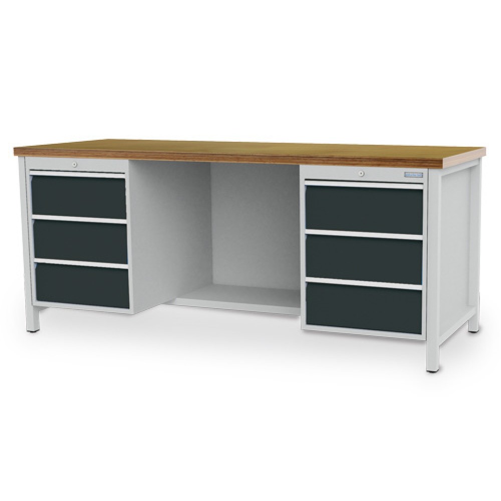 Immagine del prodotto: Banco da lavoro Bedrunka+Hirth R 18-24, AxLxP 859 x 2.000 x 750 mm, grigio chiaro, grigio antracite, 6 cassetti 6x200 mm