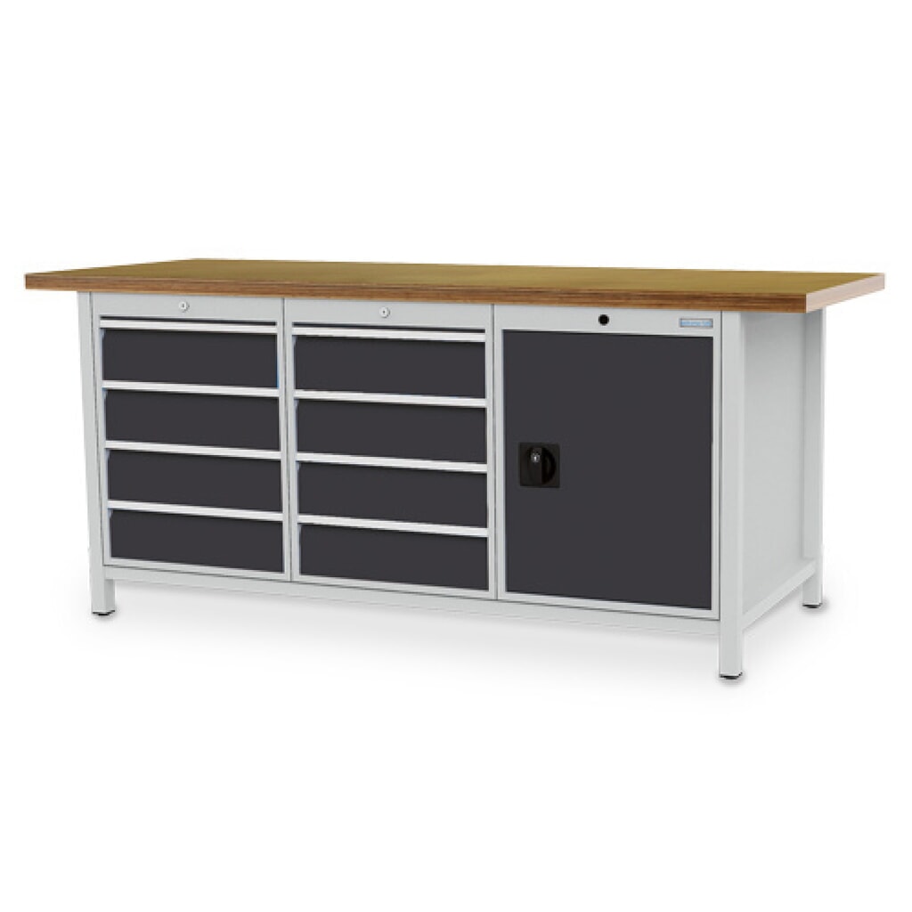 Immagine del prodotto n. 1: Banco da lavoro Bedrunka+Hirth R 18-24, AxLxP 859 x 2.000 x 750 mm, grigio chiaro, grigio antracite, 8 cassetti 8x150 mm, 1 anta a battente 1x600 mm