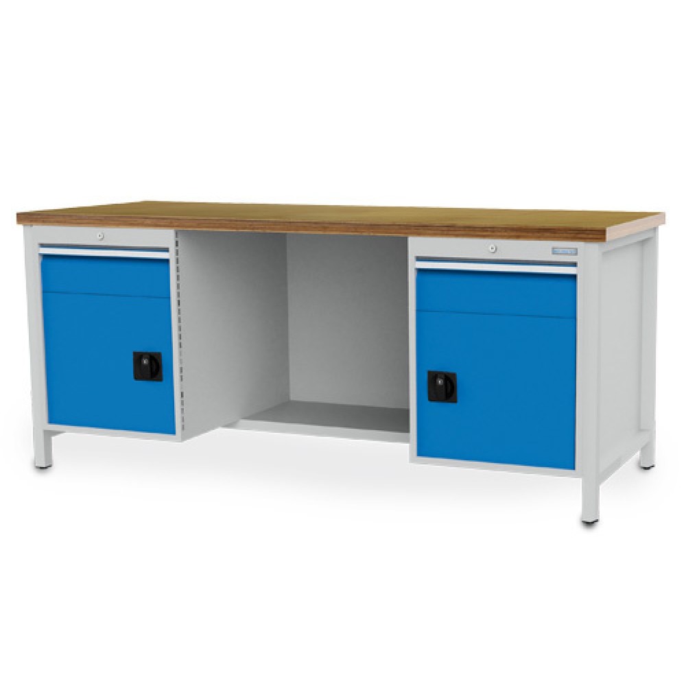 Immagine del prodotto: Banco da lavoro Bedrunka+Hirth R 18-24, AxLxP 959 x 2.000 x 750 mm, grigio chiaro, azzurro, 2 cassetti 2x150 mm, 2 ante a battente 2x450 mm