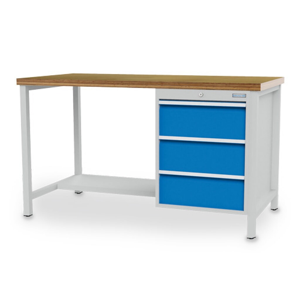 Immagine del prodotto: Banco da lavoro a comparti Bedrunka+Hirth R 18-24, AxLxP 959 x 1.500 x 750 mm, grigio chiaro, azzurro, 3 cassetti 3x200 mm