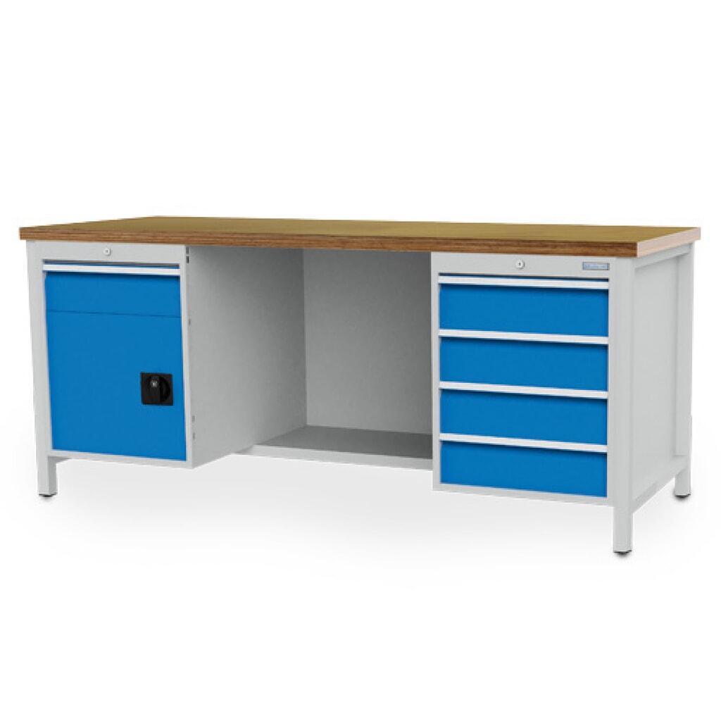 Banco da lavoro Bedrunka+Hirth R 18-24, AxLxP 859 x 2.000 x 750 mm, grigio chiaro, azzurro, 5 cassetti 5x150 mm, 1 anta a battente 1x450 mm Immagine del prodotto: Banco da lavoro Bedrunka+Hirth R 18-24, AxLxP 859 x 2.000 x 750 mm, grigio chiaro, azzurro, 5 cassetti 5x150 mm, 1 anta a battente 1x450 mm