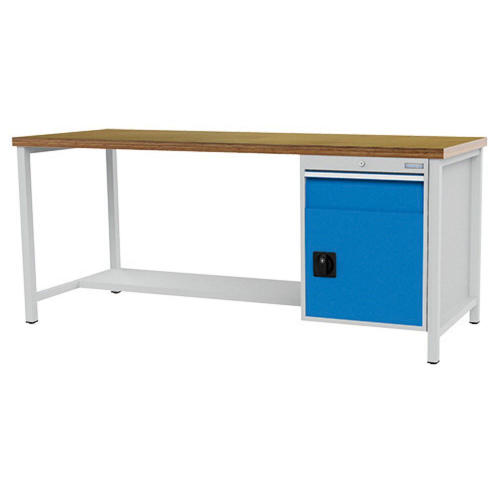 Immagine del prodotto: Banco da lavoro Bedrunka+Hirth R 18-24, AxLxP 859 x 2.000 x 750 mm, grigio chiaro, azzurro, 1 cassetto 1x150 mm, 1 anta a battente 1x450 mm