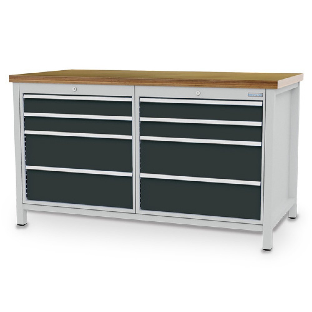 Immagine del prodotto: Banco da lavoro Bedrunka+Hirth R 24-24, AxLxP 859 x 1.500 x 750 mm, grigio chiaro, grigio antracite, 8 cassetti 4x100 mm + 4x200 mm