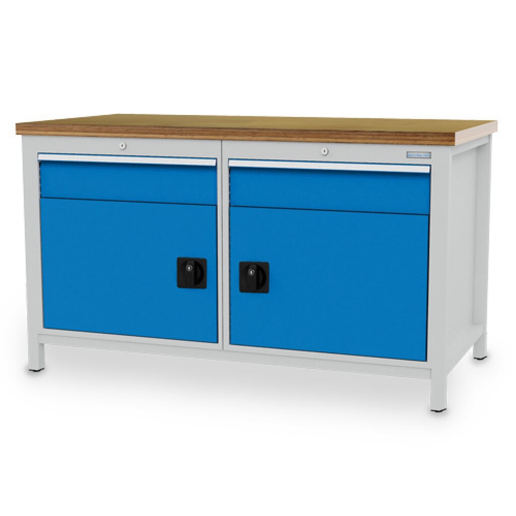 Immagine del prodotto: Banco da lavoro Bedrunka+Hirth R 24-24, AxLxP 859 x 1.500 x 750 mm, grigio chiaro, azzurro, 2 cassetti 2x150 mm, 2 ante a battente 2x450 mm