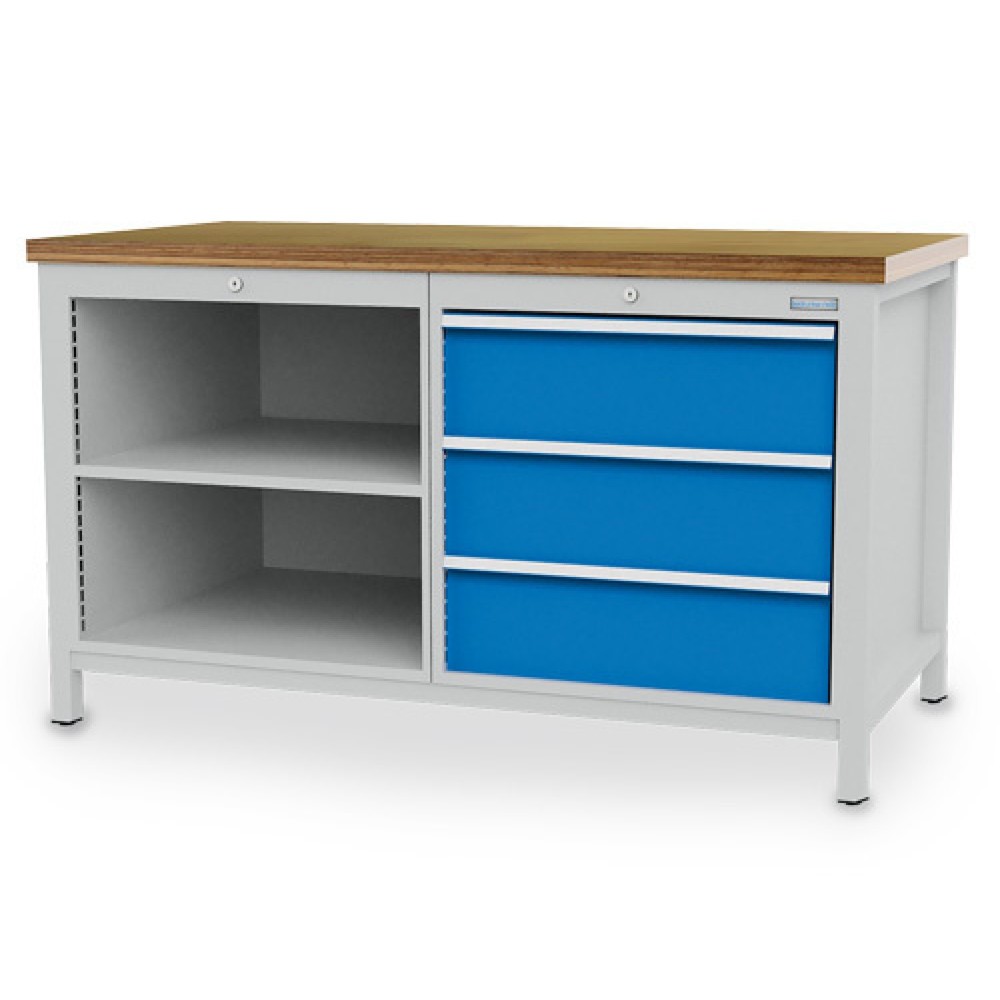 Immagine del prodotto: Banco da lavoro Bedrunka+Hirth R 24-24, AxLxP 859 x 1.500 x 750 mm, grigio chiaro, azzurro, 3 cassetti 3x200 mm