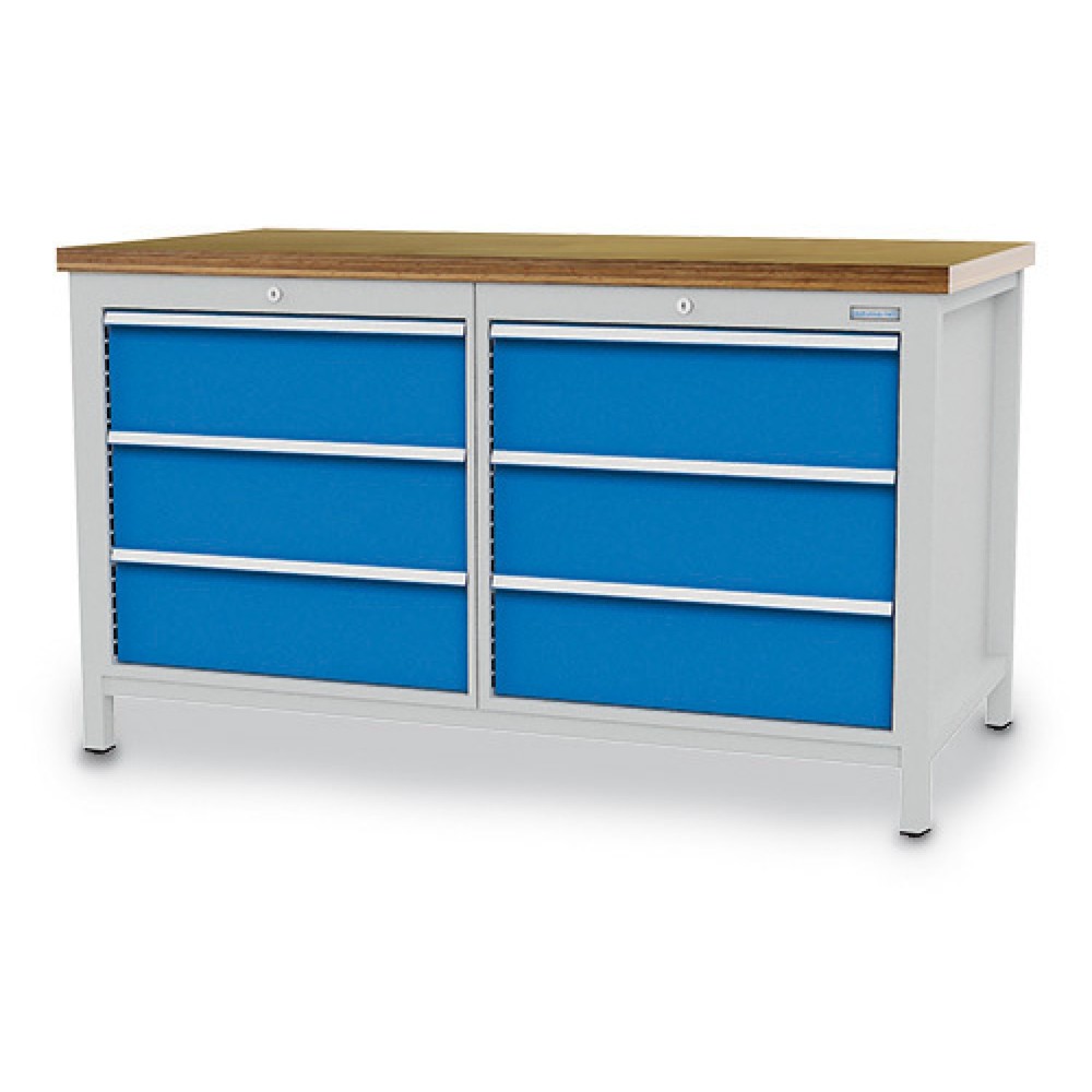 Immagine del prodotto: Banco da lavoro Bedrunka+Hirth R 24-24, AxLxP 959 x 1.500 x 750 mm, grigio chiaro, azzurro, 6 cassetti 6x200 mm