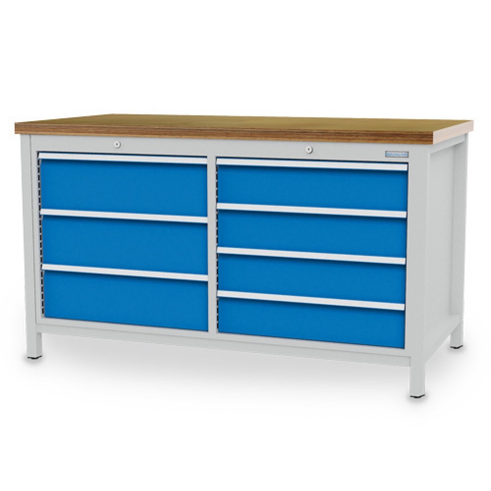 Immagine del prodotto: Banco da lavoro Bedrunka+Hirth R 24-24, AxLxP 959 x 1.500 x 750 mm, grigio chiaro, azzurro, 7 cassetti 4x150 + 3x200 mm